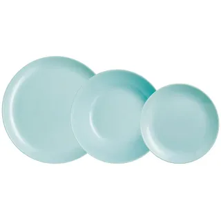 Luminarc Diwali Opal-Geschirrset, Türkis, 18-teilig, für 6 Personen, Opal, mikrowellengeeignet, kühlschrankgeeignet, stapelbar
