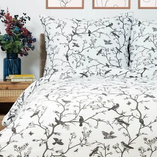 Bettwäsche Bettbezug Kissenbezug Mikrofaser in Vögeln 160x200 cm HOMLA - Weiß