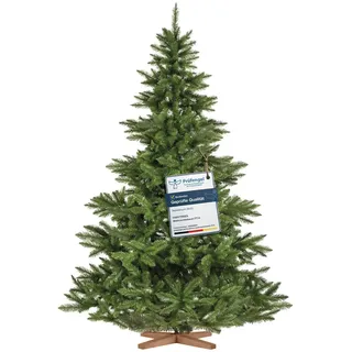 FairyTrees Weihnachtsbaum künstlich 220cm NORDMANNTANNE mit Christbaum Holzständer |  Tannenbaum künstlich mit grünem Stamm |  EU - Grün