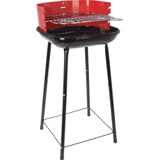 BBQ 4-Füßiger Holzkohlegrill mit 4 höhenverstellbaren Grills, 41 x 41 x 74 cm, Edelstahl, Rot/Schwarz, Einfacher und stabiler Grillrost mit Griffen - Rot, Schwarz