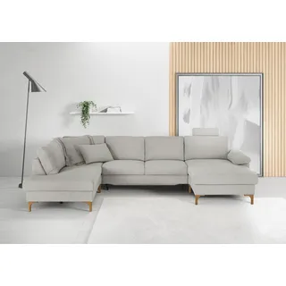 3C Candy Wohnlandschaft »Lecce, wahlweise PUR-Schaumstoff oder Tonnentaschenfederkern U-Form« Bettkasten in Umbauecke und Longchair, sowie Querschläfer im 2-Sitzer, silberfarben