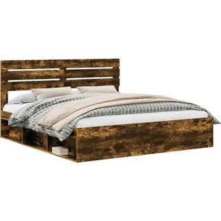 Bettrahmen Geräucherte Eiche 200 x 200 cm Massives Kiefernholz - Braun