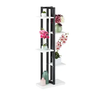 Relaxdays Pflanzenregal Blumentreppe 43 x 117 x 22 cm Schwarz/Weiß