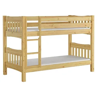 Etagenbett Kiefer Massivholzbett 90x200 Stockbett Hochbett Zubehör wählbar V-60.15-09Ni70 Rollrost und Matratze inkl. - Naturbelassen