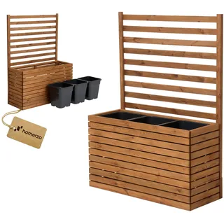 Pflanzkübel mit Rankgitter Spalier mit Pflanzkasten Blumenkasten aus Holz für Garten Balkon Terrasse Hochbeet mit 18L Kunststoff-Pflanzeneinsatz (horizontal-braun, 98x36x55 H130)