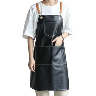 Small snail Retro Leder Schürze Unisex Verstellbare Töpferschürze mit 5 Taschen Wasserdicht Kreuz Zurück Malschürze für Männer Frauen Friseur Handwerk Backen Café Garten
