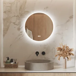 S'AFIELINA LED Badspiegel Rund Badezimmerspiegel Wandspiegel mit Touch-Schalter,3 Lichtfarbe 3000/4000/6500K 50 cm - Transparent