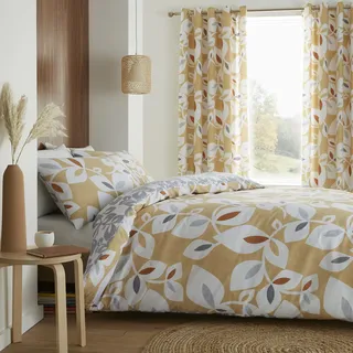 Catherine Lansfield Bettwäsche Inga Leaf Gold 140 x 220 + 65 x 65 cm