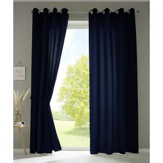Gardinenbox 2er Set Vorhänge Schal Ösen »Berlin« HxB 225x140 cm Dunkelblau Blickdicht Microsatin Lichtdurchlässig Uni Matt, 20405N2
