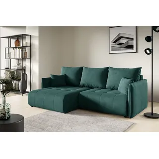 Fun Möbel Ecksofa Schlafsofa CANIO Stoff Monolith Grün Ottomane Links - Grün