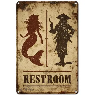 Hobbspring 1 Stück WC Metall-Tin-Schild Meerjungfrau Pirat Vintage Eisenschild Poster 20x30cm Western-Legende Wandkunst Dekoration für Laden Club Bar Halloween Spezialgeschenk