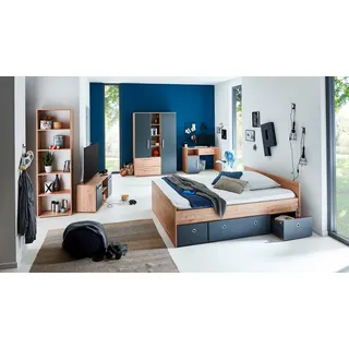 Arthur Berndt Jugendzimmer-Set "Alessio, Anthrazit mit Artisan Eiche Dekor, viel Stauraum" Set, Kleiderschrank, Bett mit Schubkasten, Schreibtisch, Bücherregal etc., 6 Stk. tlg. mit Melamin-Oberfläche, artisan oak nachbildung, anthrazit