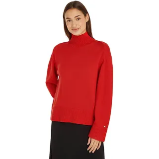 Tommy Hilfiger Damen Pullover Wool Blend Mock-Neck Strickpullover, Rot (Fireworks), S