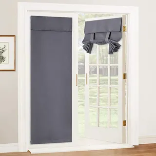PONY DANCE Französischer Türvorhang Blickdicht Verdunklungsvorhänge mit Klettverschluss für Glastüren French zum Schutz der Privatsphäre, 2 Stücke 70 x 240 cm, Grau
