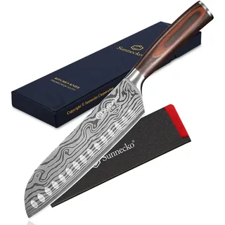 Sunnecko 17cm Santoku Messer Küchenmesser Kochmesser - Kochmesser Profi Messer Japanisches Messer Scharf Küchenmesser Allzweckmesser Küche Chef Knife