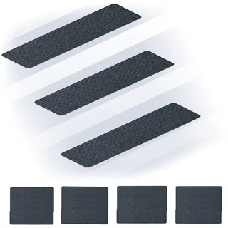 Relaxdays Stufenmatten 16er Set, rechteckige Treppenstufenmatten, 65 x 20 cm, selbsthaftende Treppenteppiche, dunkelgrau