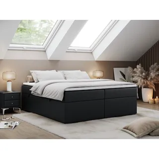 MKS Meble Boxspringbett ohne Kopfteil mit Bettkasten, niedriges Kopfteil, Polsterbett ohne Kopfteil - BESS - 180x200 - Schwarz - H3 - Schwarz