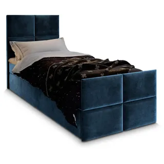 masseno Boxspringbett Ariel 90 90x200 cm mit Matratze und Topper, Polsterbett mit Bettkästen Blau KRONOS 09 - Blau