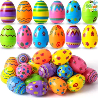 JOYIN Spielzeug 36 Stück Kunststoff bedruckte helle Ostereier, über 8,9 cm hoch für Osterjagd, Korbfüller, Klassenzimmer-Preisbedarf, Füllen von Leckereien und Partygeschenken