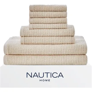 Nautica - 8-teiliges Badetuch-Set, sehr saugfähiges und schnell trocknendes Handtuch, stilvolle Badezimmer-Dekoration und Wohnheim-Essentials (Oasis Beige, 8-teilig)