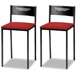 ASTIMESA - Küchenhocker mit Rückenlehne, solide und Feste Struktur, schwarzes Gestell und Sitzfläche aus Kunstleder, Farbe der Sitzfläche: Rot, Lieferumfang: 2 Stück, Maße: 35 x 35 x 64 cm