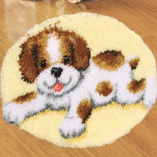 AYYDS 50cm Knüpfteppich Set Teppiche Knüpfen Kreuzstich Set für Jugendliche und Erwachsene DIY Handgefertigt Knüpfset Latch Hook Rug Making Werkzeug Kit (Hunde A)