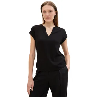 TOM TAILOR Damen Basic Sommer Blusen-Top, deep black, 32