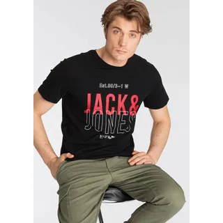 Jack & Jones T-Shirt »JCOKOMPO Kurzarm-Design mit Print und optimaler Passform« Print, modisch, regular fit, Baumwolle, Rundhals, schwarz
