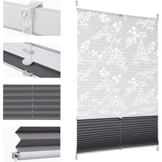 Sekey Plissee Doppelplissee Day+Night Verdunkelung ohne Bohren verspannt Lichtschutz Klemmfix Lichtdurchlässig Ausbrenner-Muster 50x100cm Druck & Grau