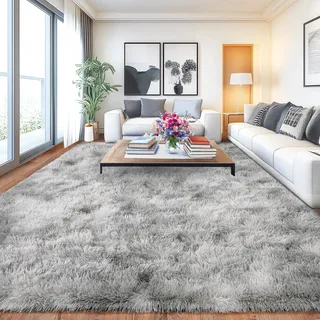 Chicnix Großer Teppich Wohnzimmer 200x300 Hochflor Flauschig, Schlafzimmerteppich Langflor Batik Hellgrau, rutschfest Weich Shaggy Teppich für Kinderzimmer Teenager Schlafsaal