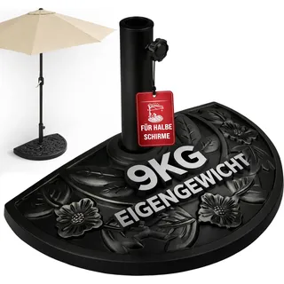 DEUBA® Sonnenschirmständer halbrund Balkon Terrasse 9 kg Blumen Design schwarz Gussoptik wetterfest Schirmständer Balkonschirm Terrassenschirm Ständer - Schwarz