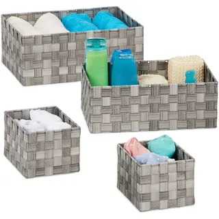 Relaxdays Aufbewahrungskorb Flechtoptik 4er Set 37 x 26 x 15 cm grau