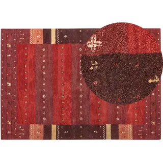 Beliani Kurzflor-Gabbeh Sinanli 230/160 cm , Rot , Textil , Grafikmuster , Rechteckig , 160x230 cm , Teppiche und Böden, Teppiche, Orientteppiche
