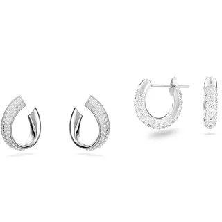 Swarovski Exist Kreolen, Rhodinierte Ohrringe mit Klaren Swarovski Kristallen & Stone Kreolen, Pavé, Klein, Weiß, Rhodiniert