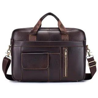 VINBAGGE Businesstasche Herren Leder Aktentasche Männer Handtasche Vintage Laptoptasche Arbeitstasche Umhängetasche Schultertasche für 14 Zoll Notebook - Braun