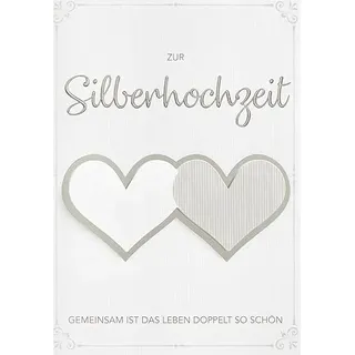 Perleberg - einzigartige Karten zur Silberhochzeit mit Herz Motiv - stilvolle Silberhochzeit Karte mit Umschlag in silber - elegante Karte zur Silberhochzeit mit Glückwunsch 11,6 x 16,6 cm