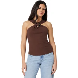 Amazon Essentials Damen Geripptes Halter-Neckholder-Top mit Kunstharzverzierung, Schokoladenbraun, XXL