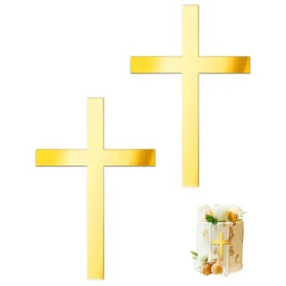 LEEQBCR 2 Stück Cake Topper (Kleines Kreuz) Kommunion, Konfirmation, Firmung, Tortenstecker, Torte, Kuchen, Stecker, Tischdeko(Gold)