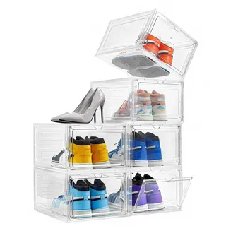 Attelite Schuhboxen, 6 Stück, stapelbare Kunststoff-Schuhbox mit transparenter Tür, als Schuhaufbewahrungsbox und durchsichtige Schuhbox, einfache Montage, passend bis US-Größe 12 (34x26.9x18.8 cm)