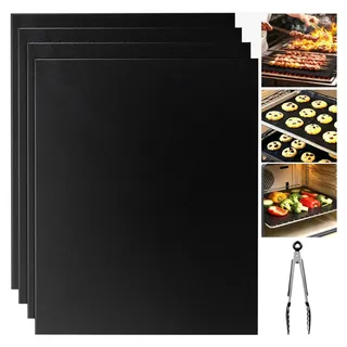 4 Ofeneinlagen, 40 x 33 cm Dauerbackfolie für Backofen, Antihaftbeschichtet, Zuschneidbar, Wiederverwendbare Grillmatte für Gasgrill