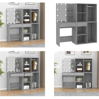 VidaXL LED Schminktisch mit Schränken Grau Sonoma Holzwerkstoff - LED-Schminktisch Mit Schrank - LED-Schminktische Mit Schränken - Schminktisch Mit Spiegel - Schminktisch Mit Stauraum - Grau
