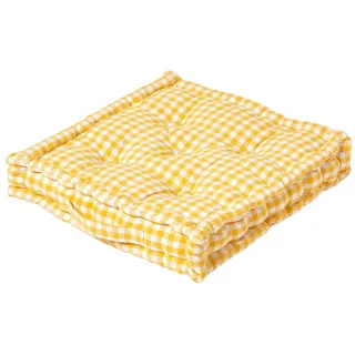 Homescapes Sitzkissen gelb kariert 50/50/10 cm – Bodenkissen Vichy-Karo , Textil , Kariert , Füllung: Polyester , Quadratisch , 50x10x50 cm , Oeko-Tex® Standard 100 , Heimtextilien, Wohntextilien, Kissen