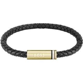 Boss Jewelry armband für Herren Kollektion ARES SINGLE mit Schwarzem Leder und Goldenem Edelstahlverschluss - 1580624