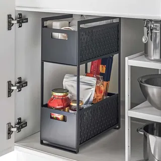 Yamazaki Tower Schrank-Aufbewahrungskorb Metall schwarz - Schwarz