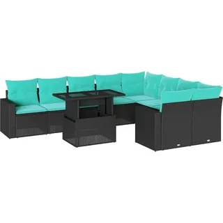 vidaXL 10-teiliges Gartensofa-Set mit Kissen, schwarzes Polyrattan - Schwarz