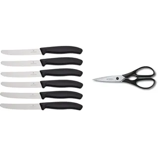 Victorinox Swiss Classic Tomatenmesser, Brotzeitmesser, 6-teilig & Universal-Küchenschere Rostfrei schwarz 20 cm, 7.6363.3