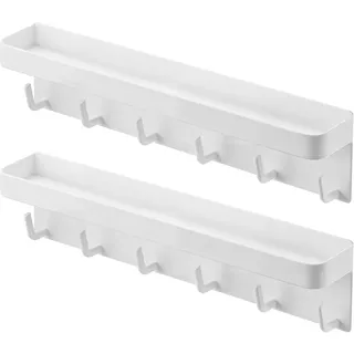 CHUENHEI 2 Stück Schlüsselbrett mit Ablage und 6 Haken, Schlüsselaufhänger Wand Ohne Bohren Schlüsselhalter, Selbstklebend Schlüsselablage Weiss, Magnetisch Schlüsselboard mit Ablage Weiß