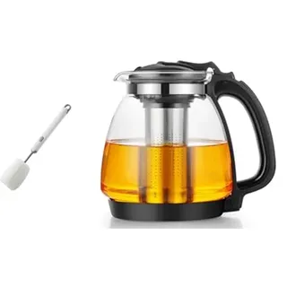 Teekanne Glas 2 Liter Mit Siebeinsatz, Edelstahl Filter Sieb, Bürste - Für Schwarztee, Grüntee und Kräutertee
