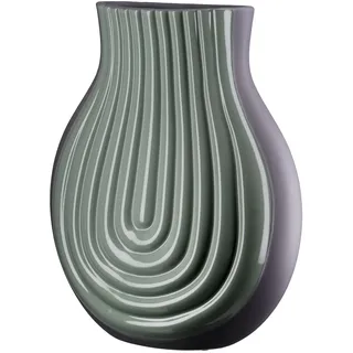 GILDE Vase Curve aus Keramik - bauchig - grün - glänzend - matt - geriffelt - Höhe 31cm x Breite 25cm - wasserdichte Blumenvase