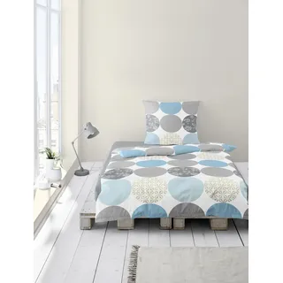 BIERBAUM Bettgarnitur Mako-Satin Motiv 6383 türkis 155 x 220 cm + 80 x 80 cm